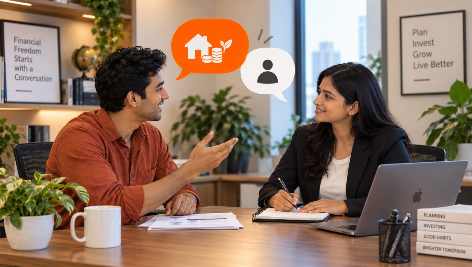 A client talking through their finances with a Personal Finance Professional at a Network FP office